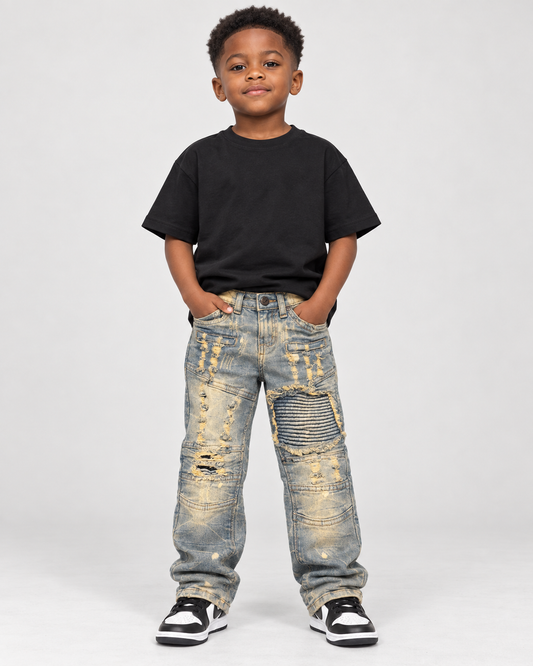 Boys Light Wash Distressed Moto Jeans